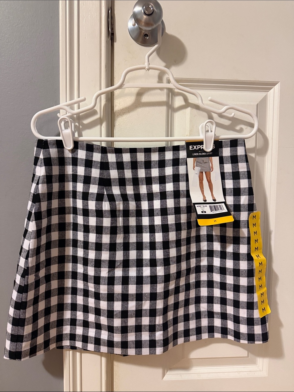 Express Black and White Gingham Skater Mini Skirt